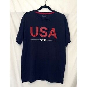 Under Armour USA Letters Tee T-Shirt Men's Size Large Loose Heat Gear Blue